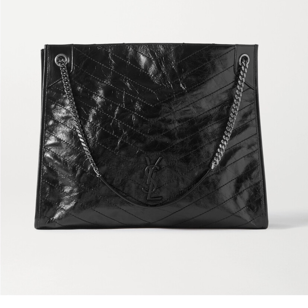 SAINT LAURENT
Niki large quilted crinkled glossed-leather tote